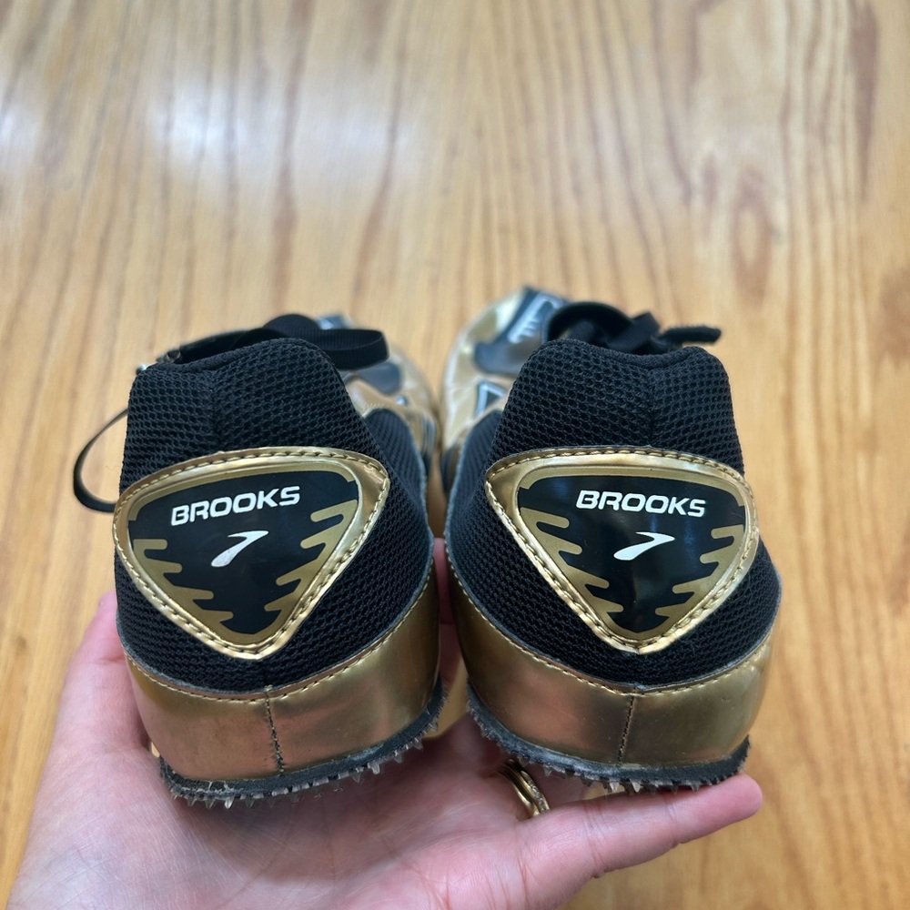 Brooks Sprint Gold And Black PR 10.45 Laced Zip Up Track Running Shoes Size‎ 12 - Picture 9 of 11